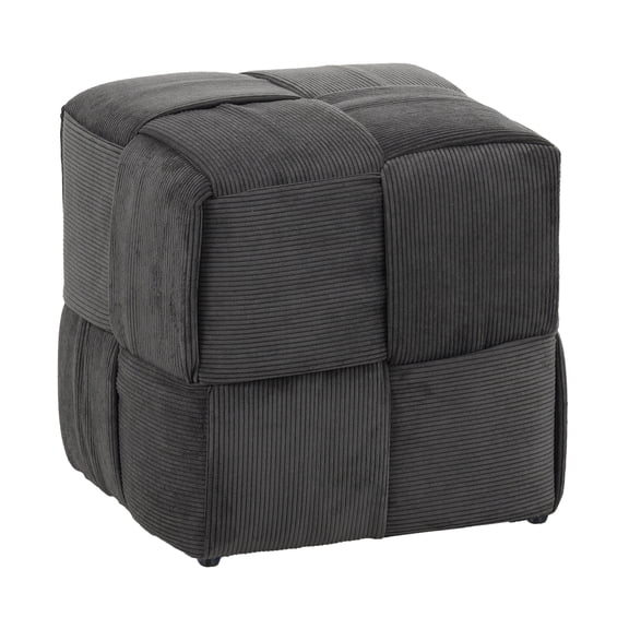 Grey Corduroy Square Ottoman - Soft Comfortable Foot Rest & Sofa Stool Woven Design for Living Room