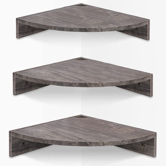 Grey Corner Floating Shelves Set of 3 Wall Mounted Storage and Display Unit