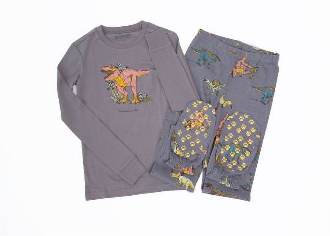 Grey Cotton 2 Piece Kids Footed Pajamas Jurassic Dinosaurs Footie