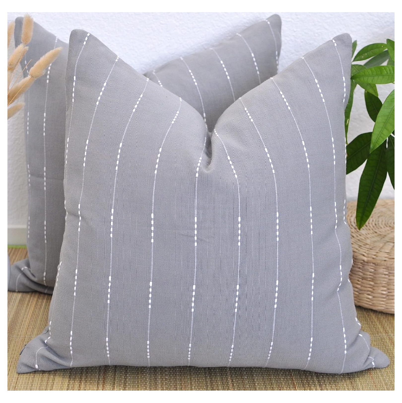 Grey Cotton Pillow Covers 20 x20 inches Gray Outdoot/Indoor Woven