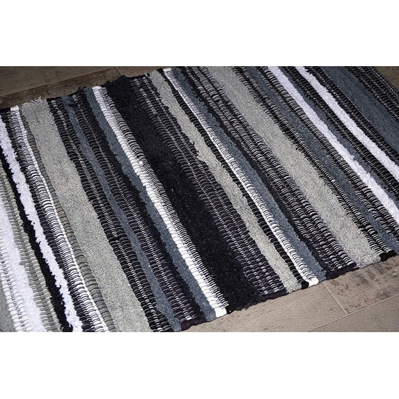 Grey Cotton Striped Door mat Rug Indoor - 2x3' Entrance Entryway Rug Non Slip Kitchen Bath Mat Home Décor, (24 x 36")