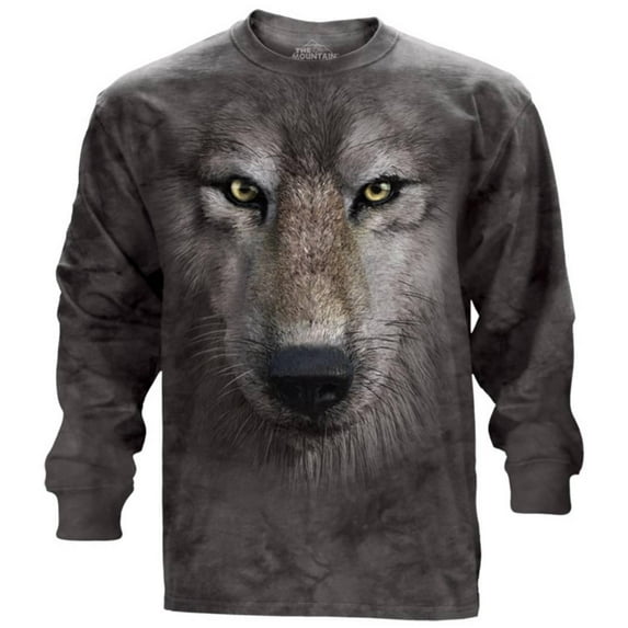 Grey Cotton Wolf Face Animal Design Adult Long Sleeve T-Shirt