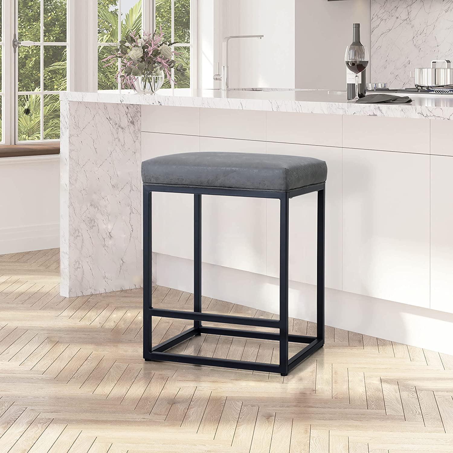 Grey Counter Height Bar Stool for Kitchen Counter 24 Inch Backless ...