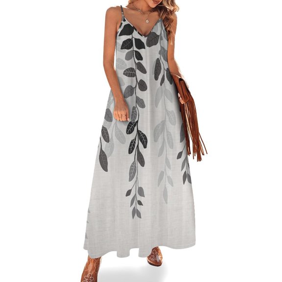 Grey Country Rustic Leaves Plant Sleeveless Dress Loose Women's Dress Dresses Luxury Evening Dresses