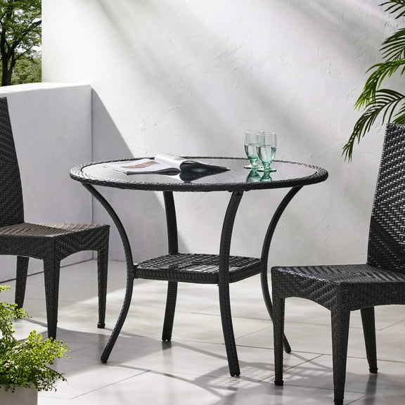 Grey Covered Iron Frame Patio Bistro Table With 1.00-inch Thick Glass Top, 41.43 In. X 28.99 In., 34.65 Lb Weight Tabletop Frame, Heavy