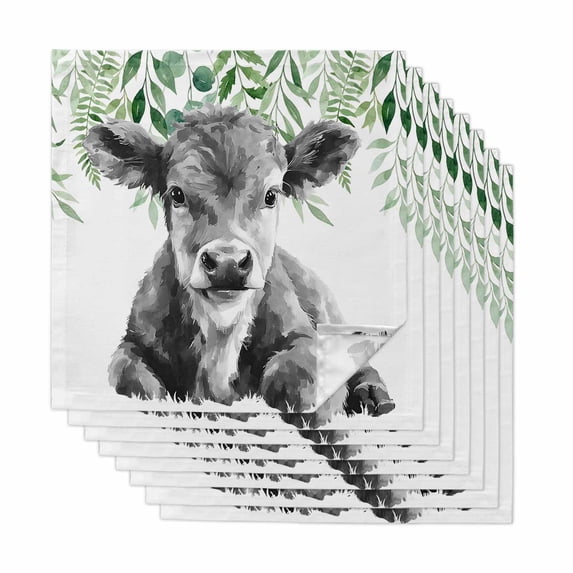 Grey Cow Cloth Napkins, Weeping Green Leaves Elegant Farmhouse Washable and Reusable Dinner Napkins Set of 8, Table Napkin for Kitchen Party Birthday Wedding Hotel Housewarming 20"x20"