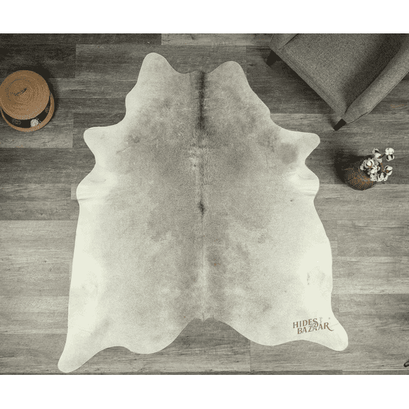 Genuine Leather Cowhide Grey Area Rug, 6x7 ft