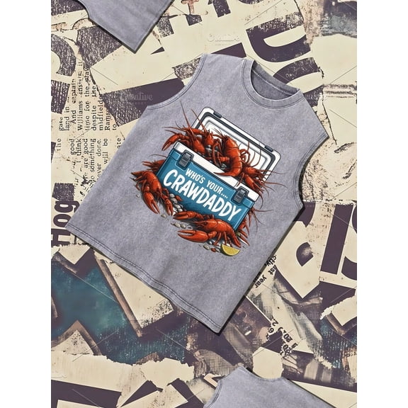 Grey Crawdaddy Whos Your Daddy Graphic Washed Cotton Tank Top Unisex Loose Fit