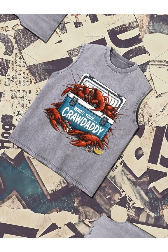 Grey Crawdaddy Whos Your Daddy Graphic Washed Cotton Tank Top Unisex Loose Fit