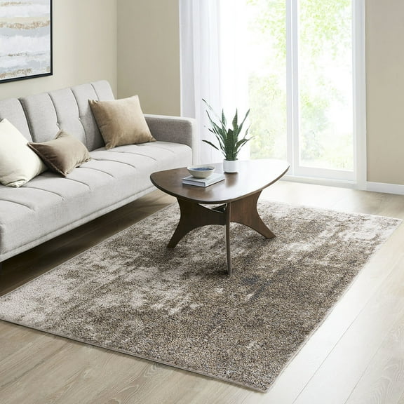 Grey And Cream Area Rug, Cozy Shag, 5'3"w X 7'l, Soft For High-traffic Zones, Easy To Clean With Vacuum Or Spot Clean, Transparent Sprayed Latex Backing, Rug Pad Advisable Shag Carpet, Cream, 5x7',