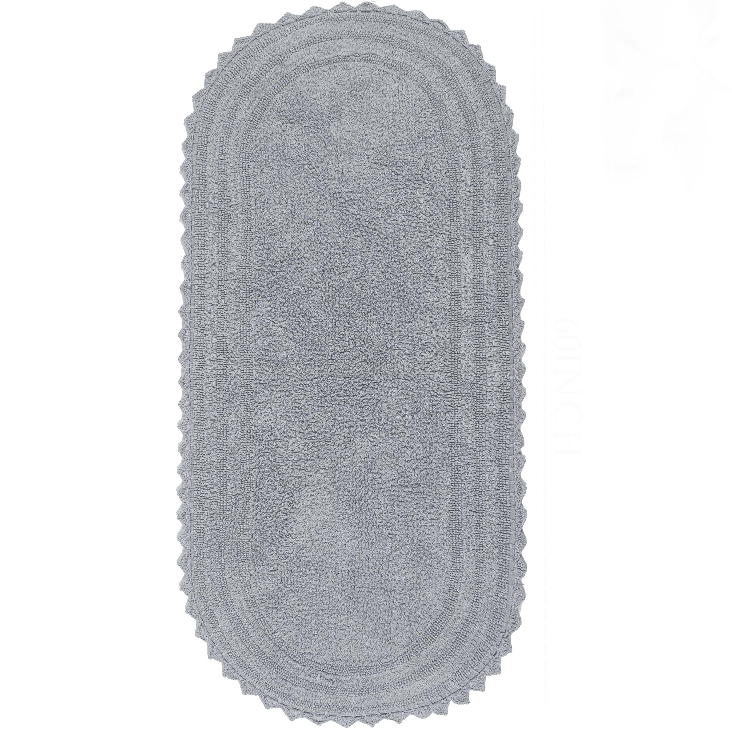 Grey Crochet Reversible Bath Mat Runner 100 Cotton 2x5 ft Long