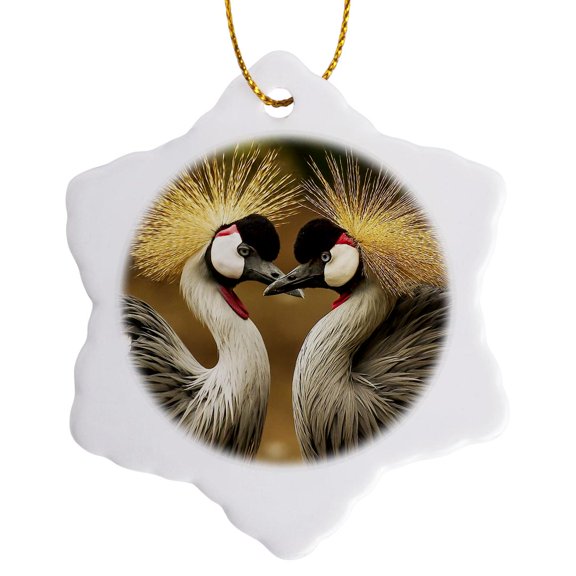 3drose, Grey Crowned Cranes,, 3 inch Snowflake Porcelain Ornament