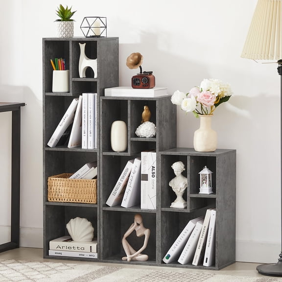 Grey Cube Bookshelf Set, Modular Free-Standing Storage for Living Room, Bedroom, Office, 3/4-Tier, 2-Pack