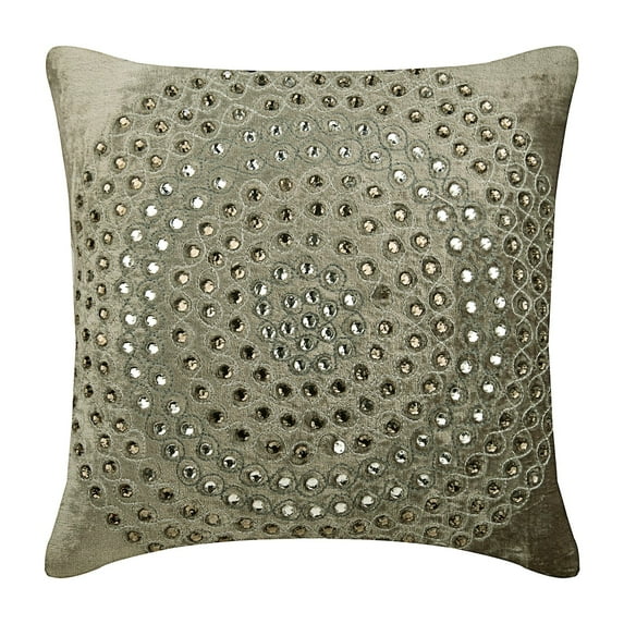 Grey Cushion Cover 24 x 24 Velvet Pillow Cover Crystal Embroidery Decorative Pillow for Bed Sofa Couch, Grey Pillow Cover 24x24 inch (60x60 cm), Contemporary, Circles - Crystal Wonder