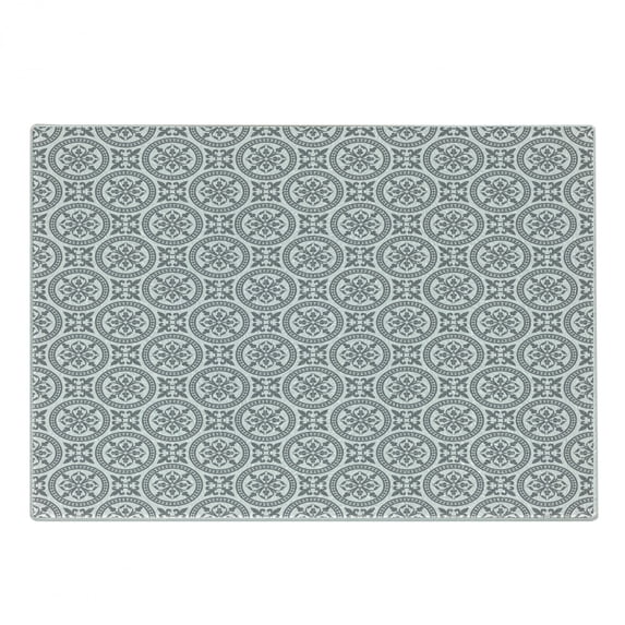 Grey Cutting Board, Antique Ornate Oriental Floral Motifs Retro Pattern in Modern Graphic Boho Art, Decorative Tempered Glass Cutting and Serving Board, Small Size, Grey White, by Ambesonne