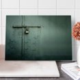 thumbnail image 1 of Grey Cutting Board, Close up Photo of Abandoned Warehouse Home Store Door with a Hanging Lock Print, Decorative Tempered Glass Cutting and Serving Board, Large Size, Charcoal Grey, by Ambesonne, 1 of 5