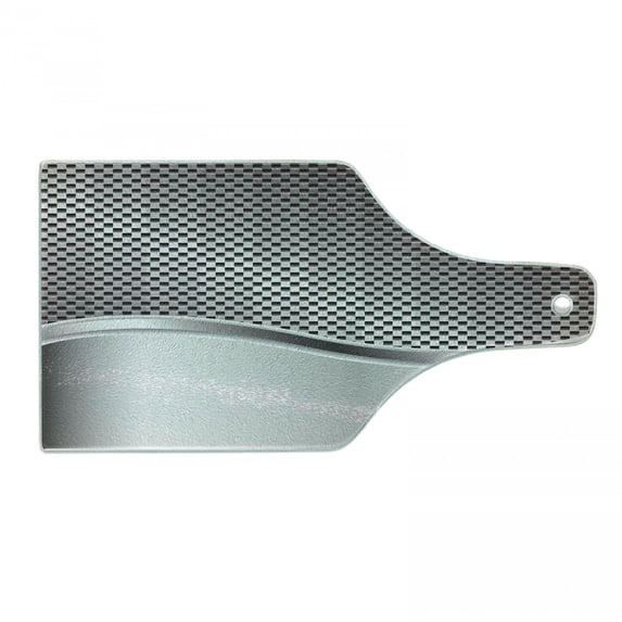 Grey Cutting Board, Technology Structure with Wavy Stripe and Checkered Motif Industrial Grid Print, Tempered Glass Cutting and Serving Board, Wine Bottle Shape, Charcoal Grey, by Ambesonne
