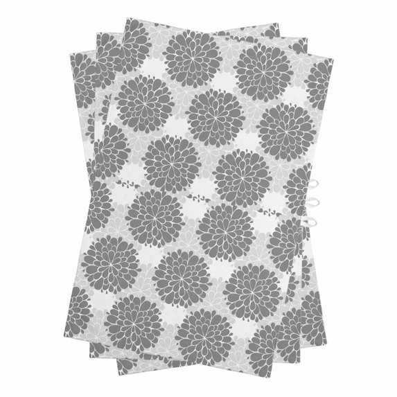 Grey Dahlia Kitchen Towels Set of 3, Water Absorbent Dish Towel, Vintage Rustic Gray Flowers Farmhouse Floral Decorative Hand Towels - Quick Drying Cloth for Cooking Baking, 18x28 Inch