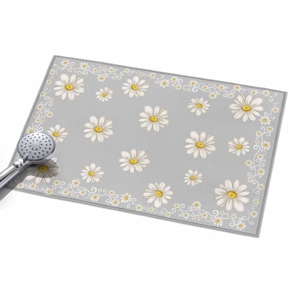 Grey Daisy Flower 2x3ft Non Slip Area Rug Farmhouse Floral Summer Country Washable Soft Area Rugs for Living Room, Indoor Circle Carpet for Bedroom Dining Room Kitchen