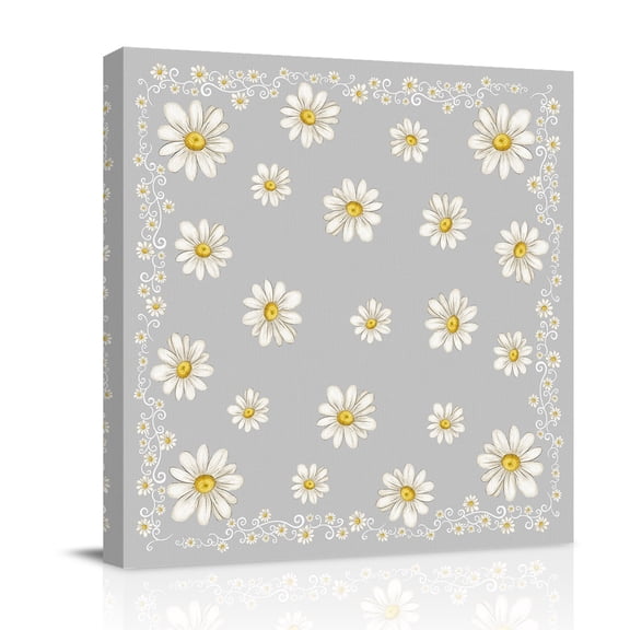 Grey Daisy Flower Canvas Wall Art for Living Room, Farmhouse Floral Summer Country Wall Decor Framed Artwork Pictures Ready to Hang for Bedroom Office Home Decor