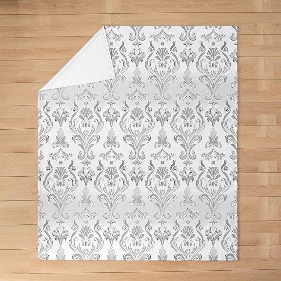 Grey Damask Throw Blanket for Bed Sofa and Couch