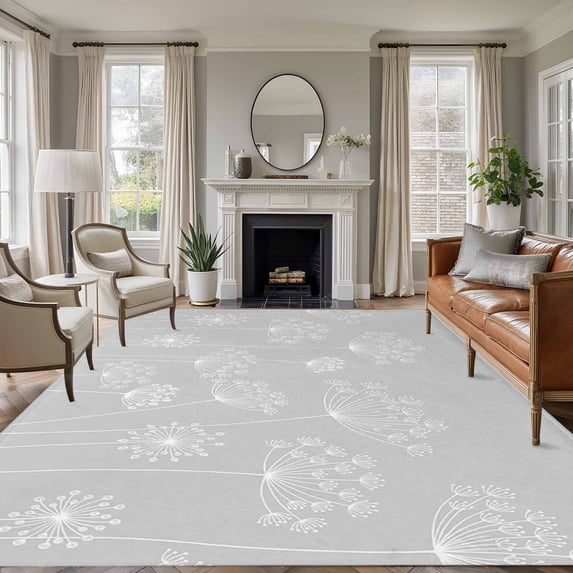 Grey Dandelion Area Rug 8x10 Washable Rug Non Slip Spring Modern Minimalist Country Flower Large Area Rug Soft Stainresistant Indoor Floor Carpet for Living Room Bedroom Home Office Dining Room