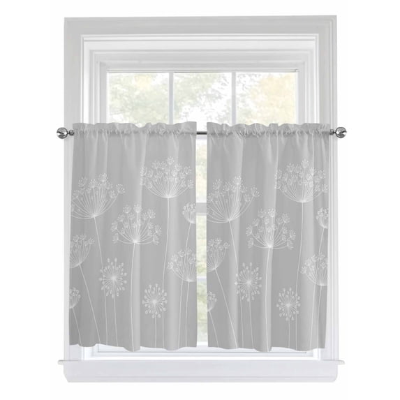 Grey Dandelion Bathroom Window Curtain, Spring Modern Minimalist Country Flower Light Filtering Coffee Kitchen Curtains, Bedroom Living Room Curtains 2 Panel 84"x54"