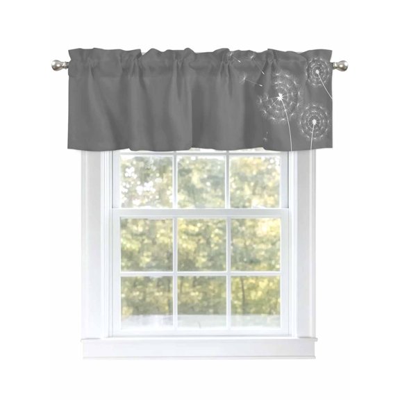 Grey Dandelion Curtain Valances for Windows, Abstract Art Simple Floral Kitchen Valance Window Treatment, Light Filtering Block Curtains for Bathroom/Bedroom/Living Room 54'' x 18''