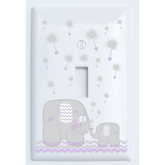 Grey Dandelion Elephant Light Switch Plates and Outlet Covers Elephant Nursery Decor