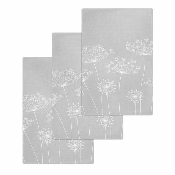 Grey Dandelion Kitchen Dish Towels for Drying Dishes Set of 3, Spring Modern Minimalist Country Flower Waffle Weave Microfiber Hand Tea Bathroom Towels Quick Dry & Absorbent Towel 15.7x23.6