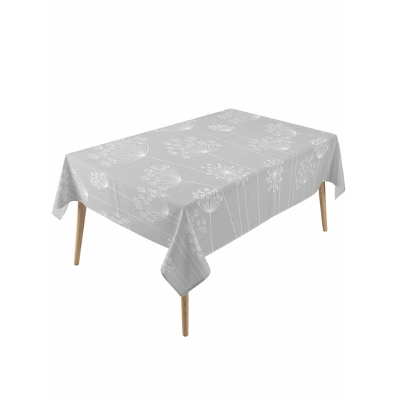 Grey Dandelion Rectangle Tablecloth, Spring Modern Minimalist Country Flower Waterproof & StainResistant Tablecloth, Washable Oil-proof Table Cover for Dining/Party/Wedding/Camping/Buffet 54x108 In