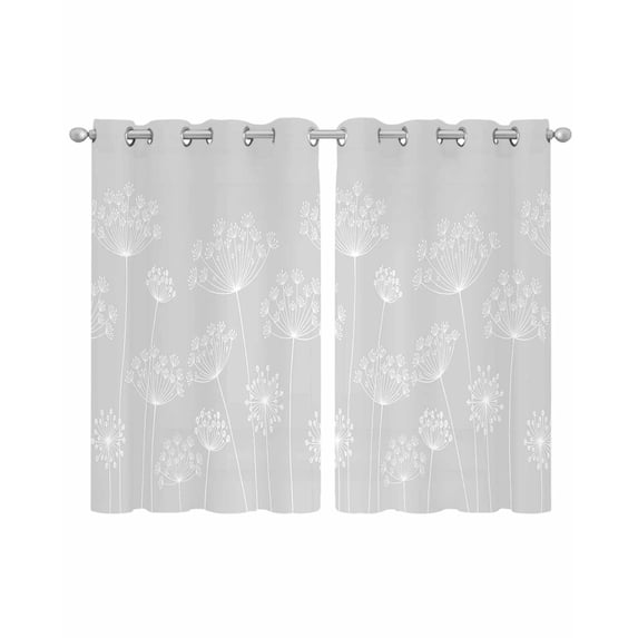 Grey Dandelion Sheer Curtains 45 Inch Length 2 Panels Set for Living Room/Bedroom, Spring Modern Minimalist Country Flower Kitchen Curtains Grommet Semi-Sheer Curtains Window Treatments 42"x45"x2