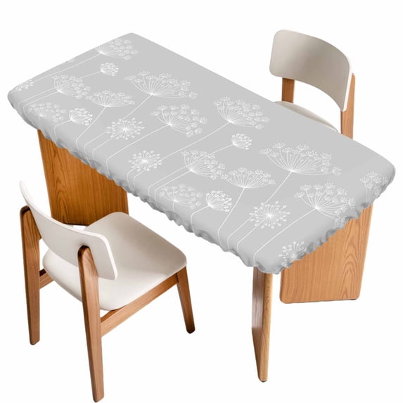 Grey Dandelion Table Cloths for 5 Foot Rectangle Tables, Spring Modern Minimalist Country Flower Patio Waterproof Elastic Fitted Tablecloths, Washable Rectangular Table Cover for Camping