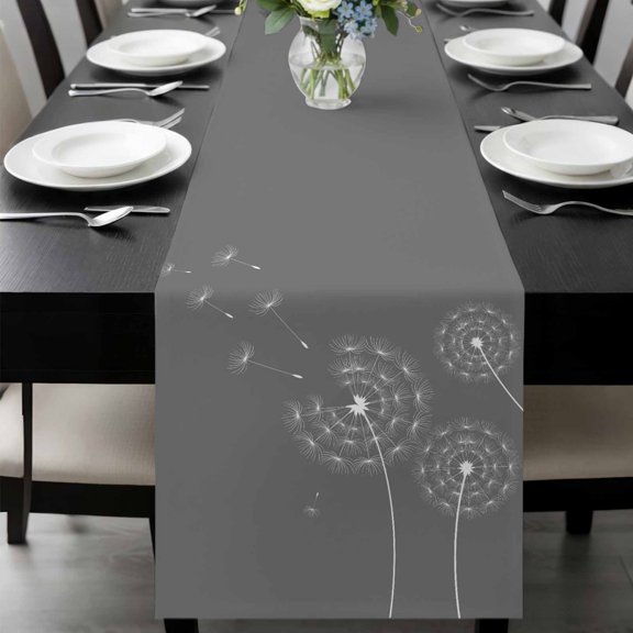 Grey Dandelion Table Runner 72 Inches Long, Abstract Art Simple Floral Kitchen Coffee Dining Table Decoration for Home Party Birthday Wedding Home Decor 14x72 Inches