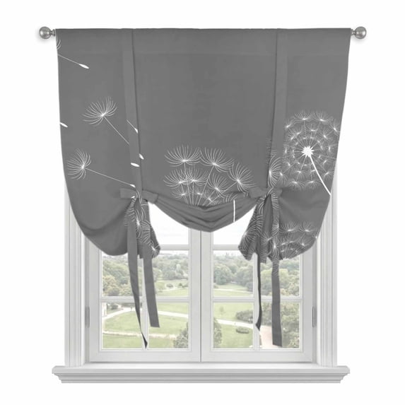 Grey Dandelion Tie Up Curtain Valance for Window, Adjustable Rod Pocket Window Curtains Shades, Abstract Art Simple Floral Light Filtering Valance Drapes for Cafe Living Room Bedroom 42"x54"