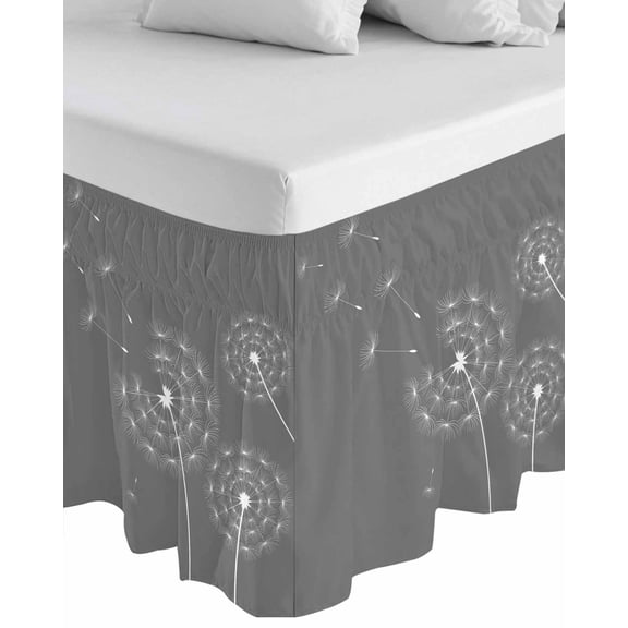 Grey Dandelion Wrap Around Bed Skirts for California King Bed 16" Drop,Bed Skirt with Adjustable Elastic Belt Dust Ruffle Bed Valance for Bedroom Hotel Abstract Art Simple Floral Bed Frame Cover