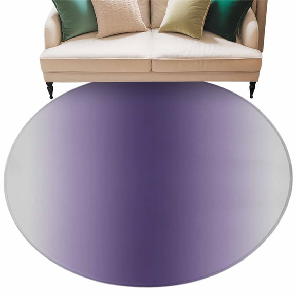 Grey Dark Purple Gradient Washable Round Area Rug 6 ft, Minimalist Ombre Modern Art, Soft Non Slip Rugs Stain Repellent Indoor Felt Carpet for Living Dining Room Bedroom Home Office