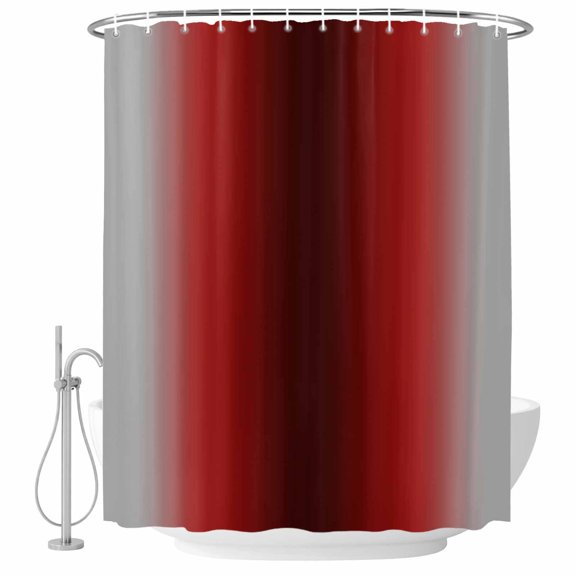 Grey Dark Red Gradient Bathroom Shower Curtains with Hooks, Minimalist Ombre Modern Art Waterproof Fabric Washable Shower Curtain for Home Hotel Bathtub Decor 60x72 Inch