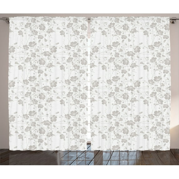 Ambesonne Nature Curtains 2 Panel Set, Romantic Home Flowers, 108" x 90", Pale Grey