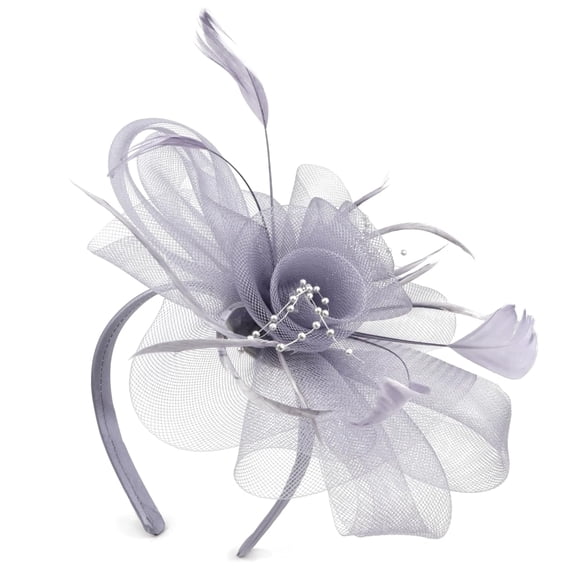 Grey Fascinator Headband, Kentucky Derby Hat for Women, Clip or Headband Style, One Size