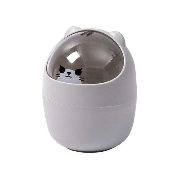 Grey Desktop Waste Bin Small Trash Can With Compact Design Easy Open Lid And Plastic Material For Home Office And Bedroom 4.7X4.7X6.3In