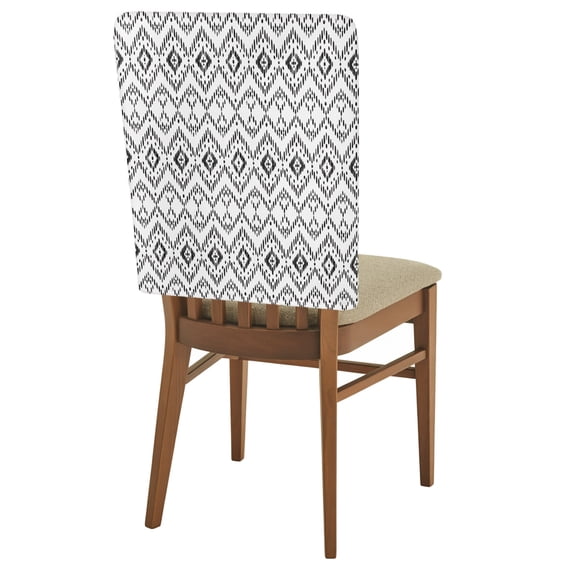 Grey Diamond Motif Chair Back Covers Set of 4 Tribal Modern Geometric Lines Plaid Checkered Removable Dining Chair Slipcovers Washable Seat Protector for Restaurant Party Banquet Kichen Decor