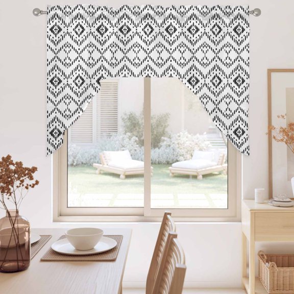 Grey Diamond Motif Swag Valance for Windows, Tribal Modern Geometric Lines Plaid Checkered Swag Curtains Valances for Small Window Treatment Rod Pocket for Kitchen Bathroom 1 Panel 56x36in
