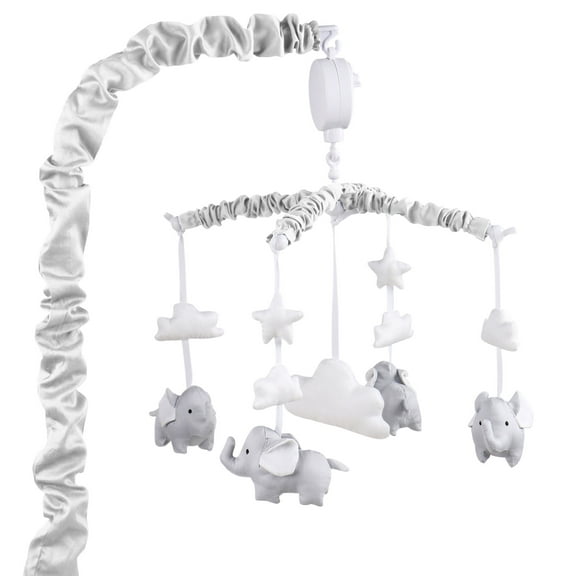 Grey Digital Musical Mobile With Elephants, Clouds and Stars by The Peanutshell
