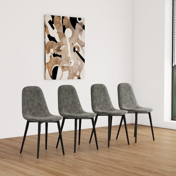 Grey Dining Chairs Of 4, Suede Fabric Covered, Black Metal Legs, For Kitchen Use 4 In Grey, Upholstery, Ergonomic Design Back Comfort