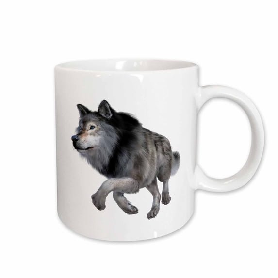 3drose, Grey Dire Wolf Walking Slightly Right, 15oz Mug