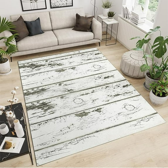 Grey Distressed Wood Board Texture Area Rug, Retro Traditional Country Style Farmhouse Rugs, Machine Washable Large Floor Carpet For Bedroom Dining Room Home Office 4' x 6'