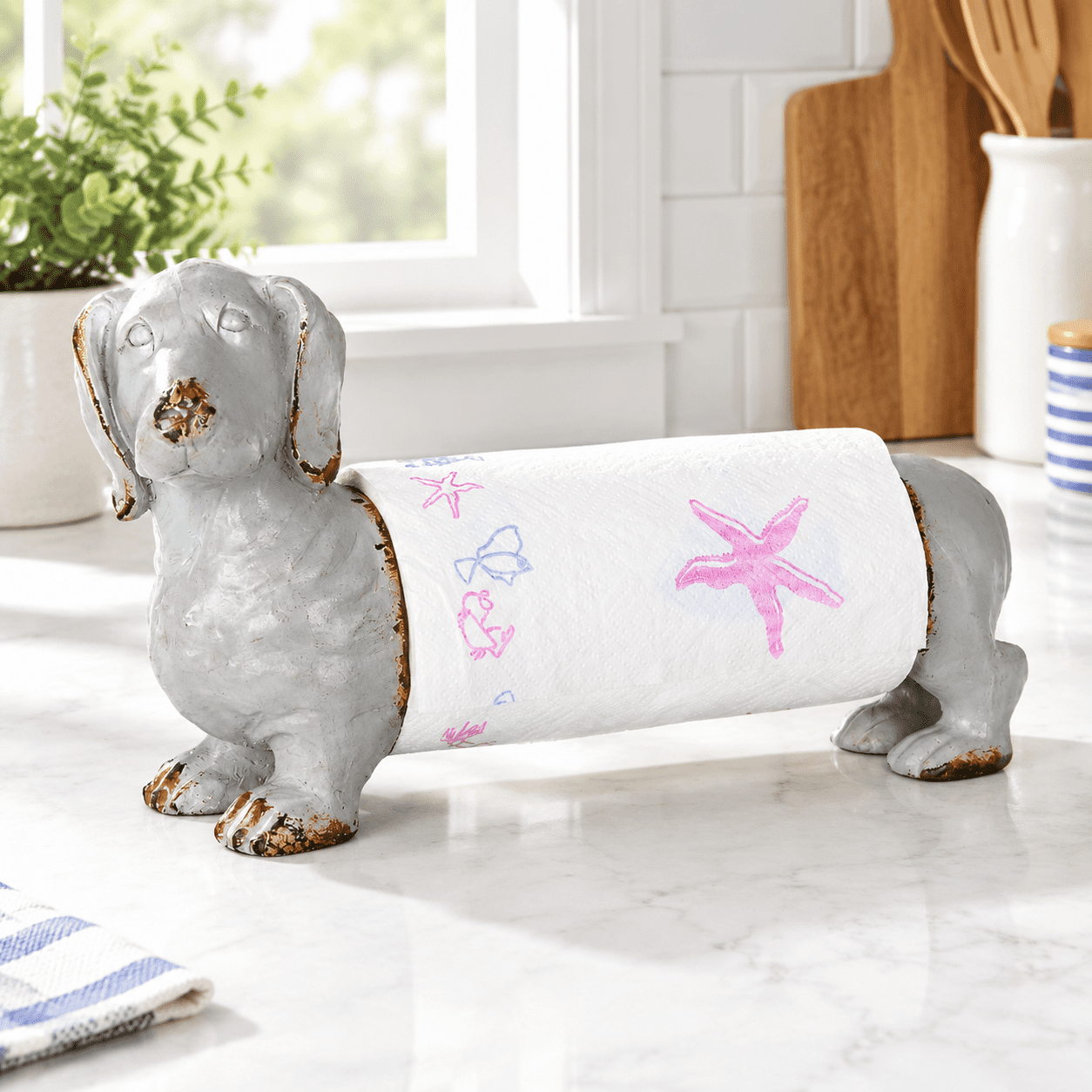Decoration Paper Layout Grey Dog Paper Towel Holder, Vintage Dachshund Design for Kitchen and ...