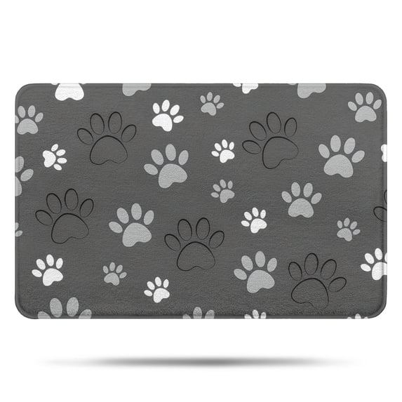 Grey Dog Paw Footprint Bathroom Rugs Mat,Non Slip Microfiber Bathroom Rug,Rubber Backing,Soft Bathroom Mats for Bathroom Floor,Tub and Shower,17x27in(43x68cm)