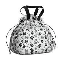 Grey Dog Paw Footprint Drawstring Lunch Bag Women - Drawstring Lunch Bag Insulated for Work Office - Stain-Resistant Large Lunchbags for Women with Multi-Pockets